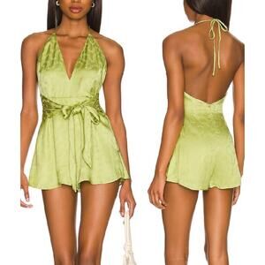 Lovers + Friends Adie Romper Lime Green Floral Jacquard XS